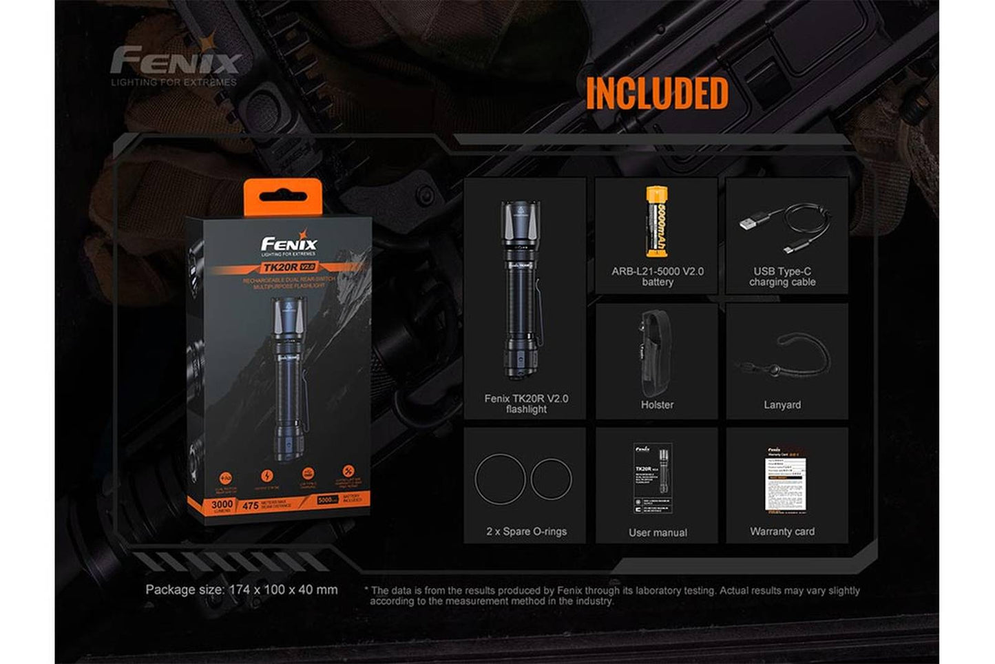Fenix TK20R V2.0 Rechargeable Flashlight with FREE T5 Tactical Pen optional