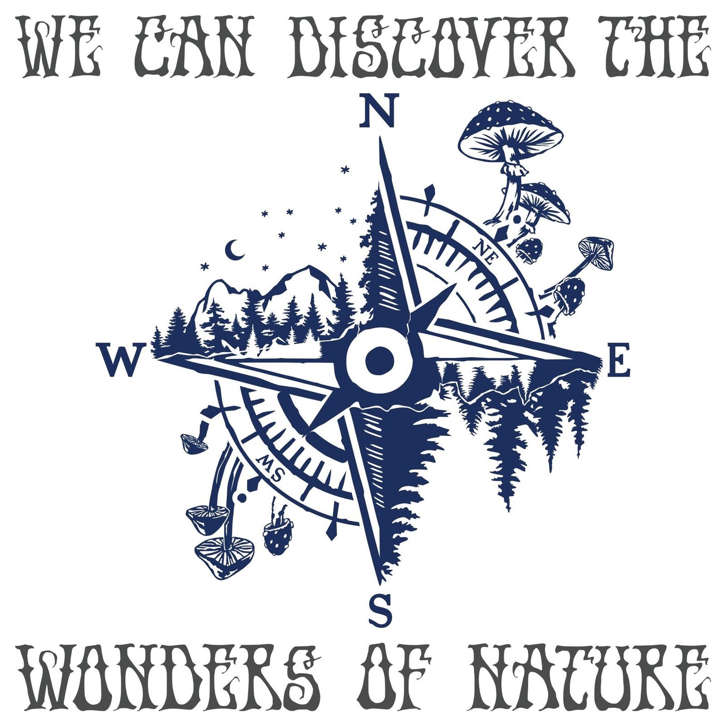 SS | Nature Compass - Dark Grey Text, Dark Blue Compass | 35" x 35"