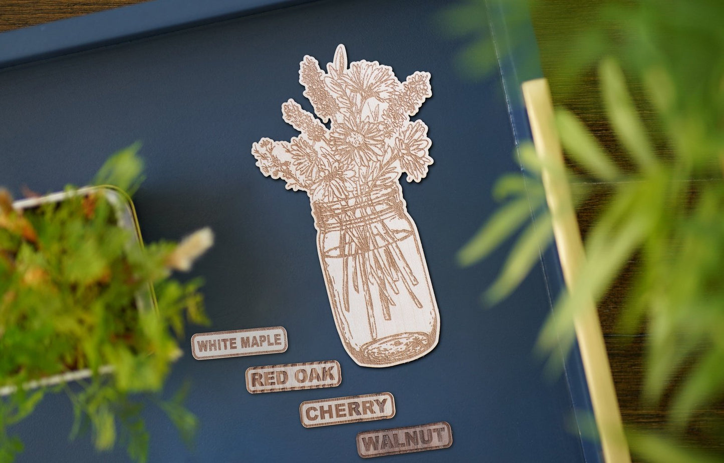 Flower Bouquet In Mason Jar Wooden Sticker | 8