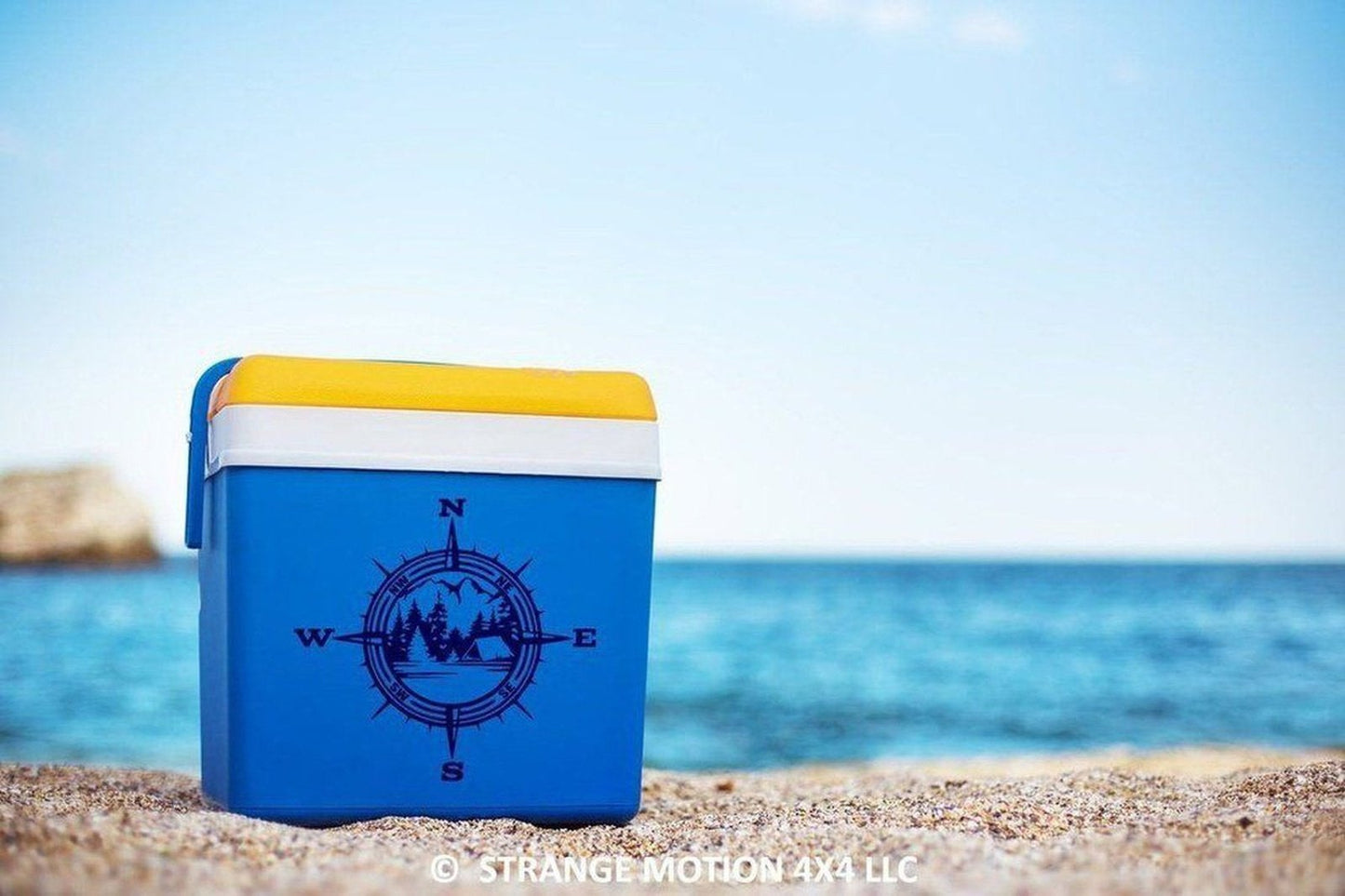 Mountain Lake With Tent Compass Vinyl Decal | 19