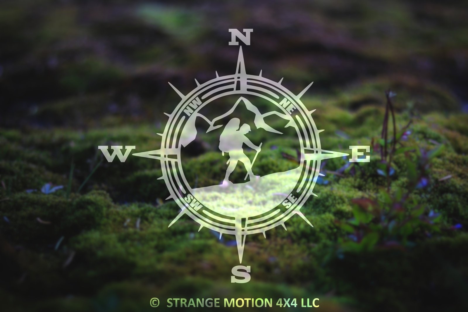 mountains and compass for car window decal