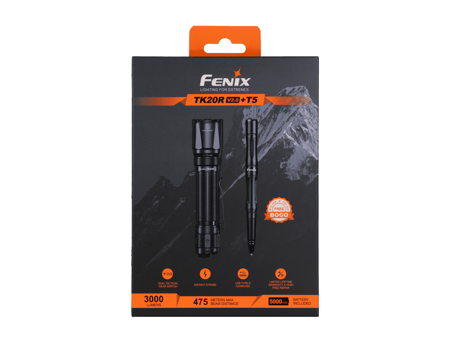 Fenix TK20R V2.0 Rechargeable Flashlight with FREE T5 Tactical Pen optional