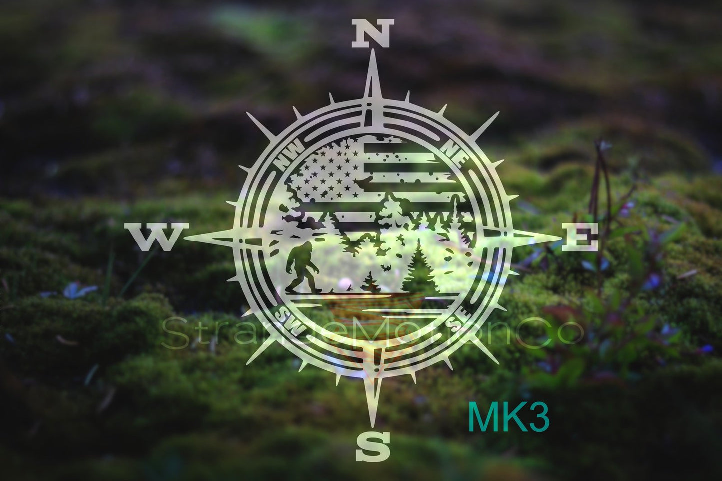 MK - Sasquatch and Flag Lake Compass - 15" x 14"