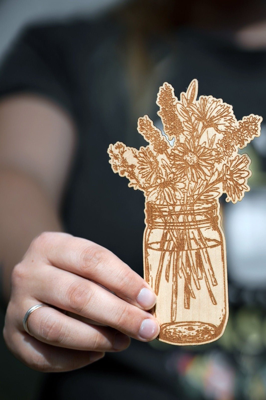 Flower Bouquet In Mason Jar Wooden Sticker | 8