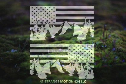 Pair of Mountain American Flag Vinyl Decals | 27P