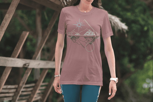 Geometric Sun and Moon Over Mountains Women's Relaxed T-Shirt