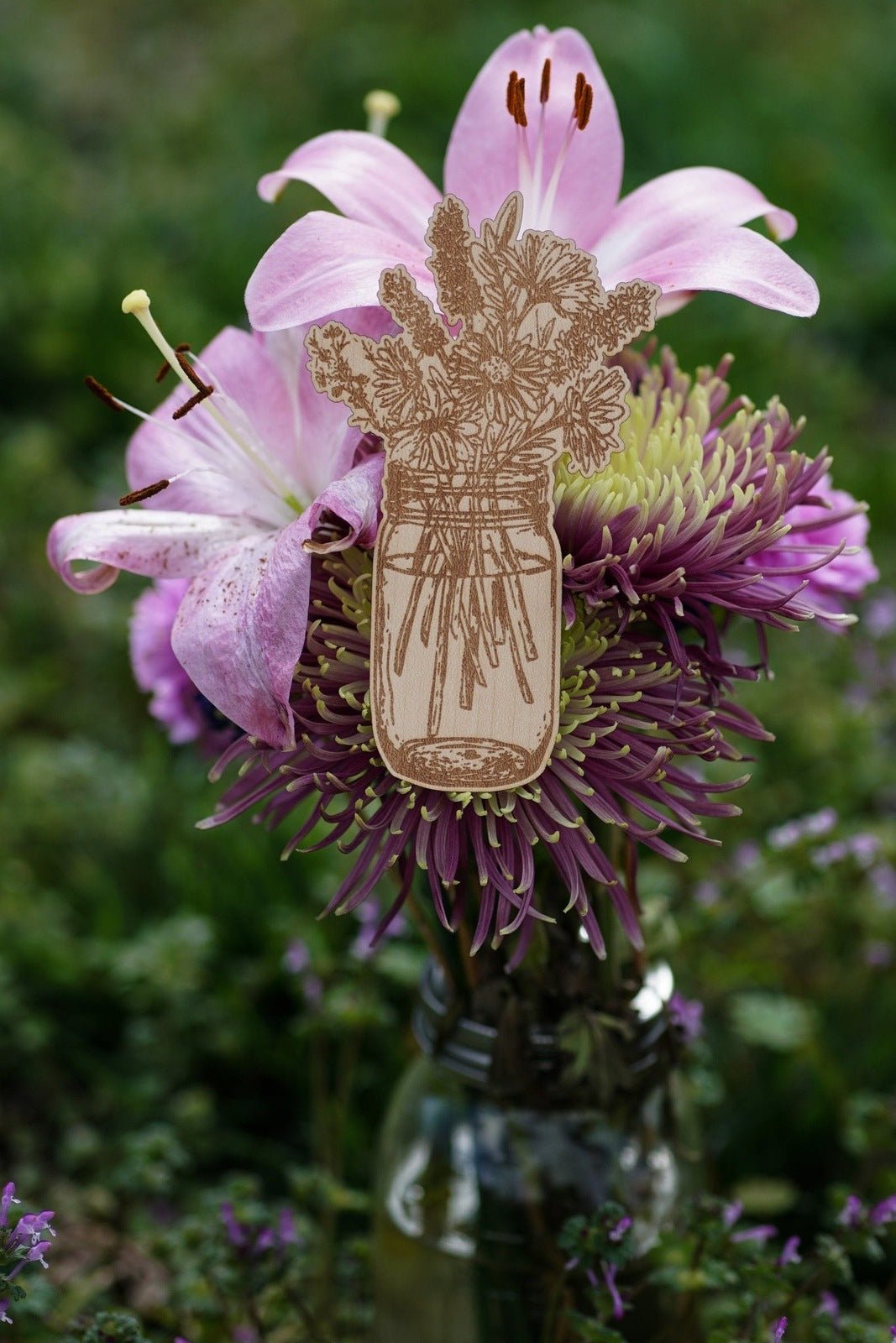 Flower Bouquet In Mason Jar Wooden Sticker | 8