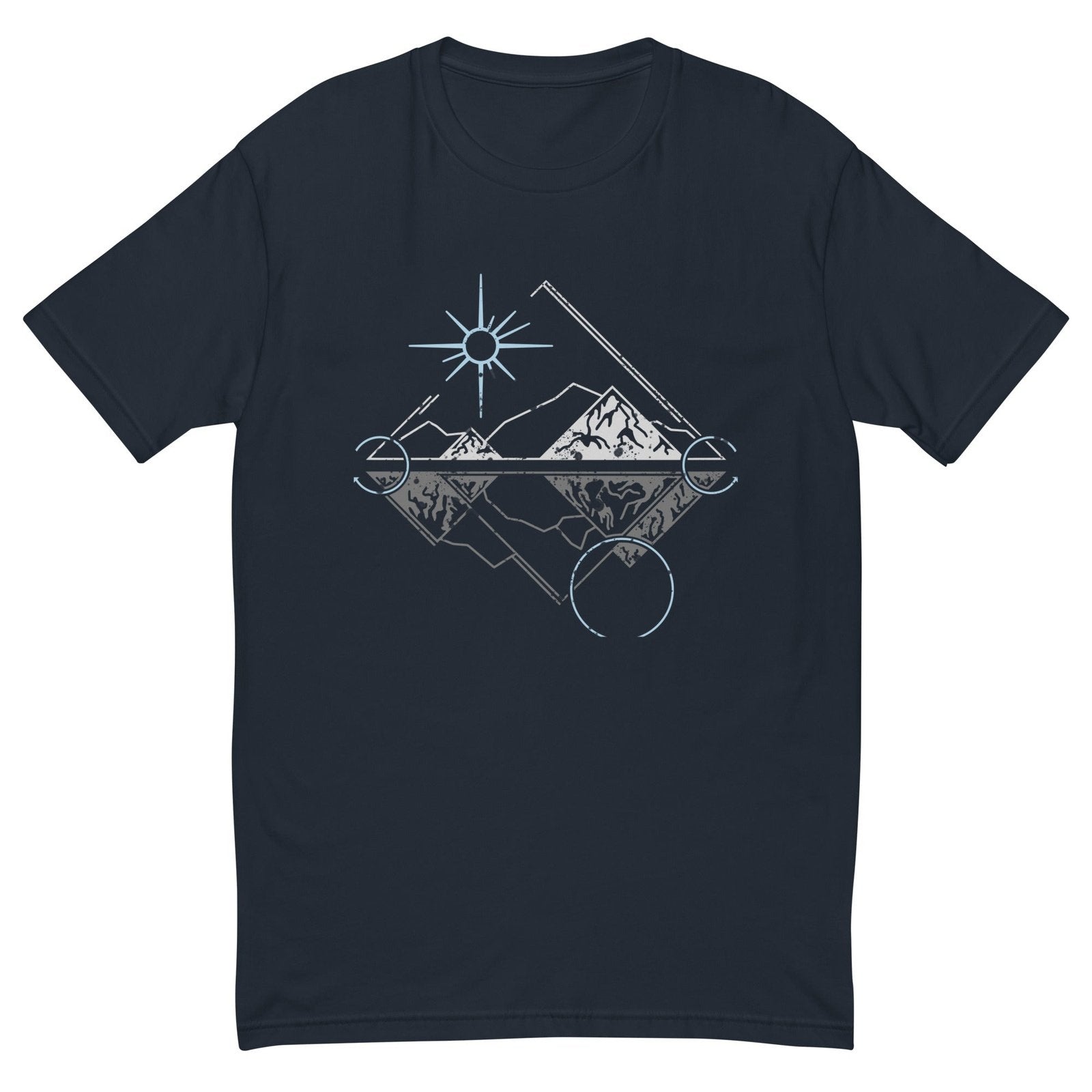 Geometric Sun and Moon Over Mountains Men's Fitted Short Sleeve T-shirt